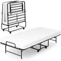 Costway letto per ospiti 90x190cm con materasso, letto singolo pieghevole, letto stabile in metallo fino a 220kg, letto portatile letto pieghevole letto pieghevole su ruote bianco