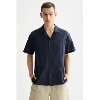 Scotch & Soda Structured-stripe Short-sleeved Shirt Sky Captain Taglia: S | Camicie Casual Outlet | Uomo