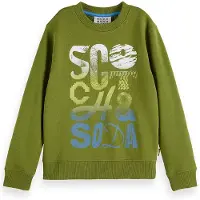 Scotch & Soda Boy Regular-fit Sweatshirt With Front Artwork Calla Green Taglia: 6 | Maglioni Outlet | Unisex | Verde