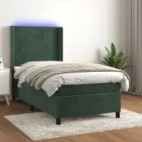 Prolenta Maison Exclusive - Letto boxspring con materasso e LED verde scuro 90x190 cm velluto