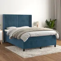 Prolenta Maison Exclusive - Letto boxspring con materasso blu scuro 140x200 cm velluto