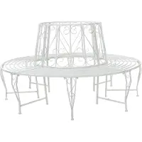 VD Home Furnishing Panchina a forma di albero, 8 posti, Ø 160 x 89 cm, acciaio bianco anticato, rotonda