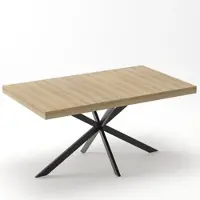 MODFU : tavolo da pranzo retrò allungabile con piano in legno naturale e tavolino da salotto in tinta con vano portaoggetti nascosto; adatto per il soggiorno o la sala da pranzo; finitura naturale
