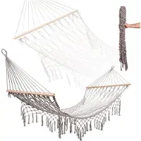 Kik Amaca da giardino boho a rete con nappe appesa al lettino macramè 200cm Grigio