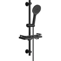 Dylin GmbH Set di asta doccia in acciaio inossidabile JOHO con tubo flessibile e supporto, asta da 70 cm con supporto per soffione, doccetta a 3 getti, ripiano per la doccia, nero