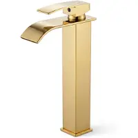 Akord Rubinetto lavabo alto a cascata oro da appoggio miscelatore bagno EVIO