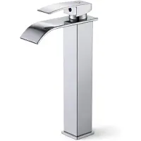 Akord Rubinetto lavabo alto a cascata cromato da appoggio miscelatore bagno EVIO