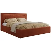 MKS Meble Letto imbottito matrimoniale con rete a doghe in legno GOLD 5 CLASSIC Cassettone Illuminazione a LED Molla a gas Materasso Pocket - VIRE LUX 160x200 - Orange Plüsch
