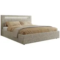 MKS Meble Letto imbottito matrimoniale con rete a doghe in legno GOLD 5 CLASSIC Contenitore Illuminazione a LED Molla a gas Materasso pocket - VIRE LUX 180x200 - Beige Struttura