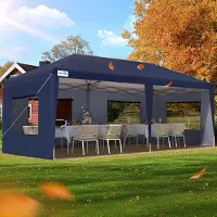 Quictent Gazebo pieghevole 3x6 m con 6 pannelli laterali, gazebo da giardino con doppia ventilazione, gazebo impermeabile e stabile con 4 sacchi di sabbia e borsa con rotelle blu