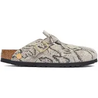 Birkenstock per donna. 1033086 Zoccoli in Pelle Boston (Vestibilità Stretta) beige (38), Basso, Camoscio, Nessuno, Casual, Animal Print