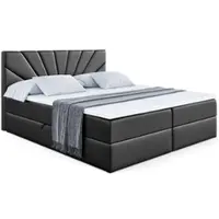 ALTDECOR Letto boxspring MILTIO, letto imbottito con testiera e contenitore - Materasso rigido (H4) - 160x200 - Pelle finta nera
