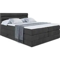 ALTDECOR Letto boxspring con 2 materassi e topper - 200x200 cm - CELESTIA KING - Velluto nero - Letto imbottito con materassi H3 e H4, contenitore e rete a doghe, letto con spazio contenitivo