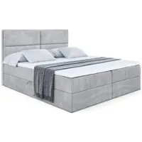 ALTDECOR Letto boxspring con materasso H4 e topper - 180 x 200 cm - AURA - Velluto grigio chiaro - Letto imbottito con contenitore e rete a doghe, letto con spazio contenitivo