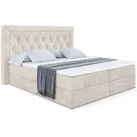 ALTDECOR Letto boxspring con materasso (altezza 20 cm) e topper (altezza 4 cm), letto imbottito con testiera e contenitore - NOEL - 200x200 - H4 / velluto color taupe