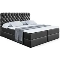ALTDECOR Letto boxspring con materasso H3 e topper - 180 x 200 cm - BOXI8 - Pelle finta nera - Letto imbottito con contenitore e rete a doghe, letto con spazio contenitivo