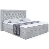 ALTDECOR Letto boxspring con materasso (altezza 20 cm) e topper (altezza 4 cm), letto imbottito con testiera e contenitore - NOEL - 140x200 - H4 / Velluto grigio chiaro