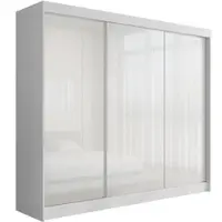 ALTDECOR Armadio con ante scorrevoli Lacobel, guide con cuscinetti a sfera e listelli in alluminio - PEKA - 250 cm Bianco / Bianco