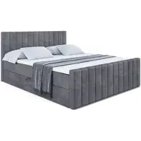 ALTDECOR Letto boxspring con pediera, materasso H4 e topper - 160x200 cm - EDITA-Z - Velluto grigio scuro - Letto imbottito con contenitore e rete a doghe, letto con spazio contenitivo