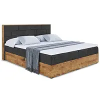 ALTDECOR Letto boxspring LOLLI8 con materasso H4 + topper, testiera e contenitore in legno - 180x200 - Velluto nero