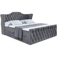 ALTDECOR Letto boxspring VILA-Z, letto imbottito con testiera, contenitore e pediera - Materasso rigido (H4) - 140x200 - Velluto grigio scuro