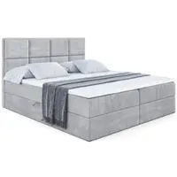 ALTDECOR Letto boxspring con materasso (altezza 20 cm) e topper (altezza 4 cm), letto imbottito con testiera e contenitore - NOVA - 160x200 - H3/Grigio chiaro velluto