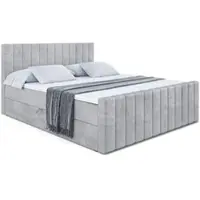 ALTDECOR Letto boxspring con pediera, materasso H3 e topper - 180x200 cm - EDITA-Z - Velluto grigio chiaro - Letto imbottito con contenitore e rete a doghe, letto con spazio contenitivo