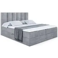 ALTDECOR Letto boxspring con materasso H4 e topper - 180 x 200 cm - BOXI1 - Grigio velluto - Letto imbottito con contenitore e rete a doghe, letto con spazio contenitivo