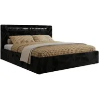 MKS Meble Letto imbottito matrimoniale con rete a doghe in legno GOLD 5 CLASSIC Contenitore Illuminazione a LED Molla a gas Materasso in schiuma - MIRO LUX 140x200 - Plush nero