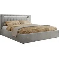 MKS Meble Letto imbottito matrimoniale con rete a doghe in legno GOLD 5 CLASSIC Contenitore Illuminazione a LED Molla a gas Materasso Pocket - VIRE LUX 160x200 - Grigio chiaro Velvet
