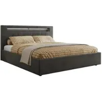 MKS Meble Letto imbottito matrimoniale con rete a doghe in legno GOLD 5 CLASSIC Contenitore Illuminazione a LED Molla a gas Materasso Pocket - VIRE LUX 180x200 - Grigio scuro Velvet