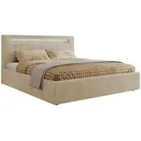 MKS Meble Letto imbottito matrimoniale con rete a doghe in legno GOLD 5 CLASSIC Contenitore Illuminazione a LED Molla a gas Materasso in schiuma - MIRO LUX 180x200 - Crema Plüsch