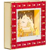 OEM Calendario dell'Avvento con illuminazione a LED, 24 scomparti, MDF, 34 x 7 x 34 cm, rosso