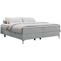 MKS Meble Boxspring senza testiera LESS su piedini alti con vano contenitore - 180x200 cm - Materasso H4 | Grigio chiaro Tessuto strutturato - Topper T25