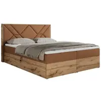 MKS Meble Letto boxspring 180x200 con contenitore, letto imbottito 180x200 con materasso H3, letto boxspring 180x200 con testiera, letto boxspring in legno massello - Gunar - Struttura arancione - H3