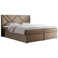 MKS Meble Letto matrimoniale con boxspring 160x200, completo di materasso H3, contenitore e topper. Letto imbottito 160x200 con testiera - NEOMI - Ecopelle marrone - H3