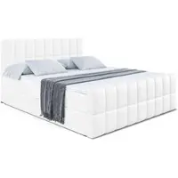 ALTDECOR Letto boxspring con pediera, materasso H4 e topper - 180x200 cm - MIAMI-Z - Pelle finta bianca - Letto imbottito con contenitore e rete a doghe, letto con spazio contenitivo