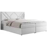 MKS Meble Letto boxspring 140x200 con materasso H3 e contenitore, letto matrimoniale con contenitore e topper, letto imbottito 140x200 con testiera - NEOMI - Pelle finta bianca - H3
