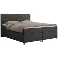 MKS Meble Letto boxspring 180x200 con contenitore, letto boxspring 180x200 con materasso, letto matrimoniale con materasso e topper - Letto imbottito con testiera - ROMA - 180x200 - Grigio scuro - Ecopelle - H3