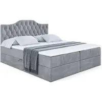 ALTDECOR Letto boxspring con materasso H4 e topper - 160 x 200 cm - VILA-1 - Grigio velluto - Letto imbottito con contenitore e rete a doghe, letto con spazio contenitivo