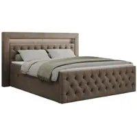 MKS Meble Letto boxspring 200x200 con LED, letto imbottito 200x200 con testiera a LED - Materasso Multipocket H4 - Letto matrimoniale con contenitore - GOLD-9 - 200x200 cm - Velvet - Marrone - H4