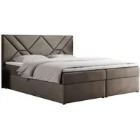 MKS Meble Letto boxspring 180x200 con materasso H3 e contenitore, letto matrimoniale con contenitore e topper, letto imbottito 180x200 con testiera - NEOMI - Velluto marrone - H3