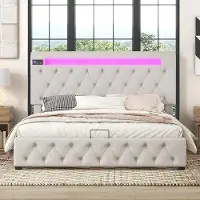 Markenlos Letto matrimoniale elettrico 140x200 cm con presa USB, illuminazione a LED e comodini integrati