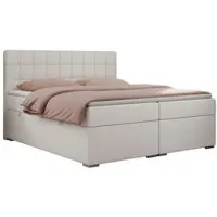 MKS Meble Letto boxspring, letto matrimoniale, letto imbottito con testiera, contenitore - CARMEN - 140x200 - Bianco - Ecopelle - H4