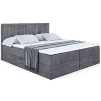 ALTDECOR Letto boxspring MOETI, letto imbottito con testiera e contenitore - Materasso rigido (H4) - 140x200 - Velluto grigio scuro