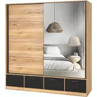 Meublorama Armadio 200cm con 2 porte scorrevoli con specchi e 4 cassetti colore quercia e nero. Collezione EOS