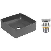 Meublorama Lavabo da appoggio quadrato 37x37 cm grigio opaco in Vetroceramica con piletta clic-clac in metallo inclusa