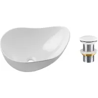 Meublorama Lavabo da appoggio asimmetrico 51x39 cm bianco lucido in Vetroceramica con piletta clic-clac