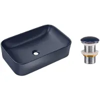 Meublorama Lavabo rettangolare da appoggio 61x38 cm in blu navy lucido con piletta click clack