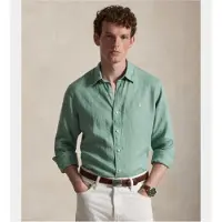 Ralph Lauren per uomo. 710966294522 Camicia di lino verde su misura (L), Casual, Manica lunga